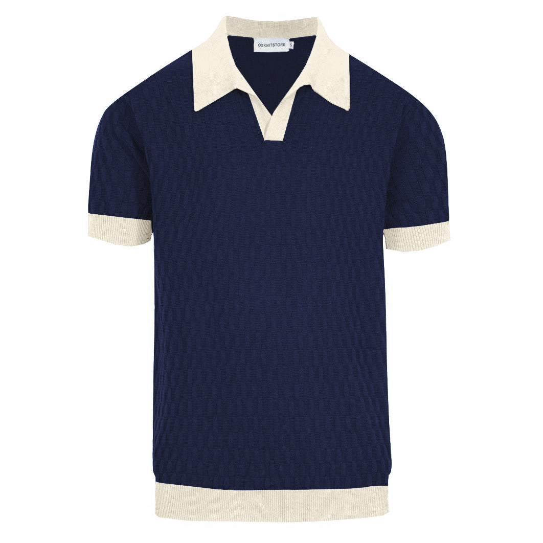 Men's Navy & White Apricot Knit Short Sleeve Knitwear