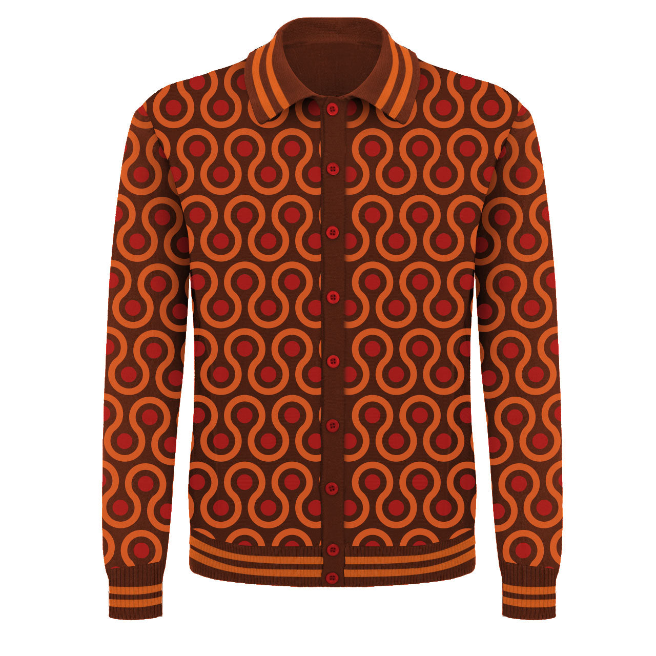 Men's Retro Geometric Long-Sleeve Button-Up Shirt – 70s Vintage Style