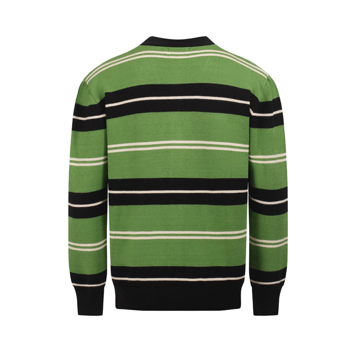 Men's Striped Knit Cardigan – Classic Green and Black Retro Button-Up Sweater for Timeless Style