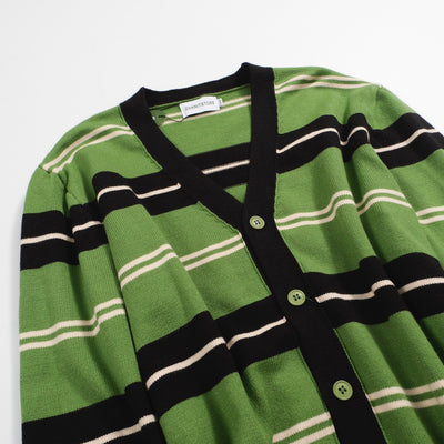 Men's Striped Knit Cardigan – Classic Green and Black Retro Button-Up Sweater for Timeless Style