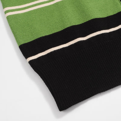 Men's Striped Knit Cardigan – Classic Green and Black Retro Button-Up Sweater for Timeless Style