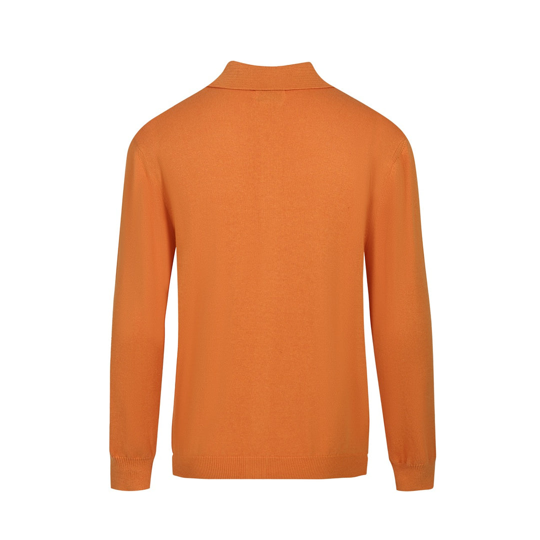 Men's Orange & Brown 60s Retro Knit Cardigan Polo