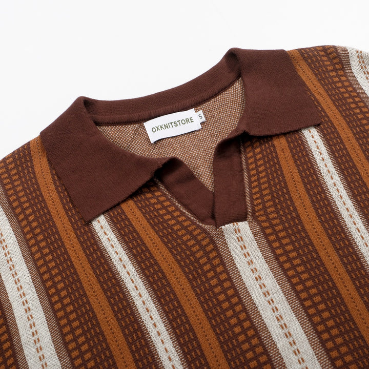 Herren Brown 60s Retro -Strick Polo