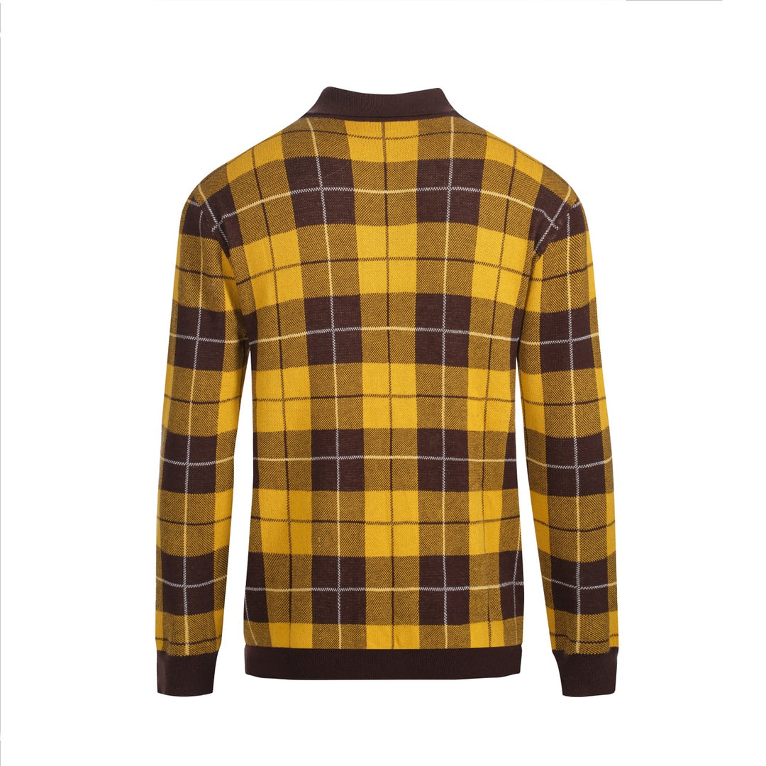 Men's Yellow Plaid Knit Vintage Polo