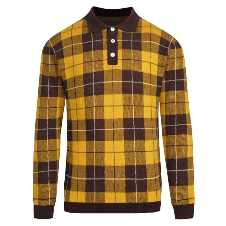 Men's Yellow Plaid Knit Vintage Polo