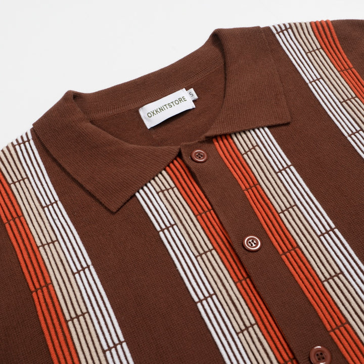 Men's Brown Pinstripe Knit Vintage Polo