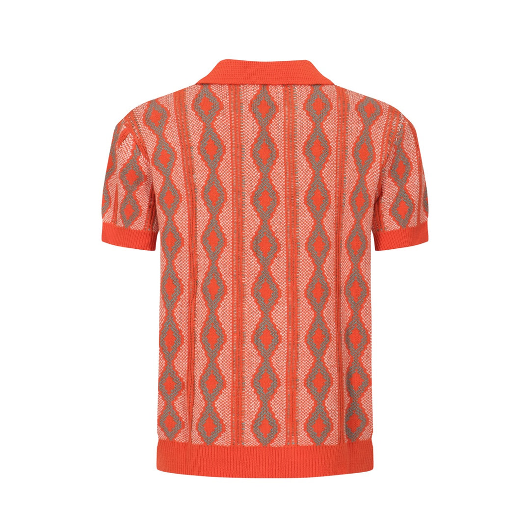 Men's Orange Jacquard Knitted Polo