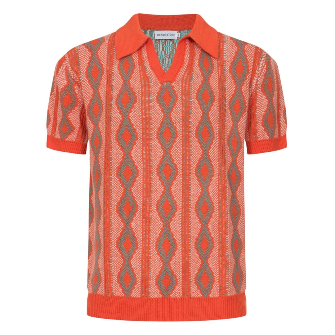 Men's Orange Jacquard Knitted Polo