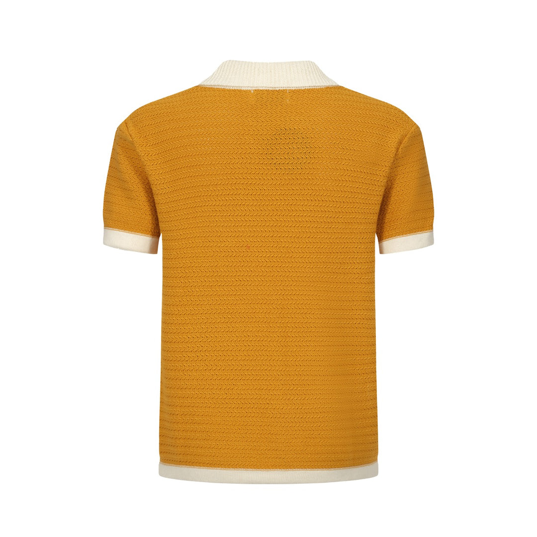 Men's Yellow Knitted Polo Off White V-Neck