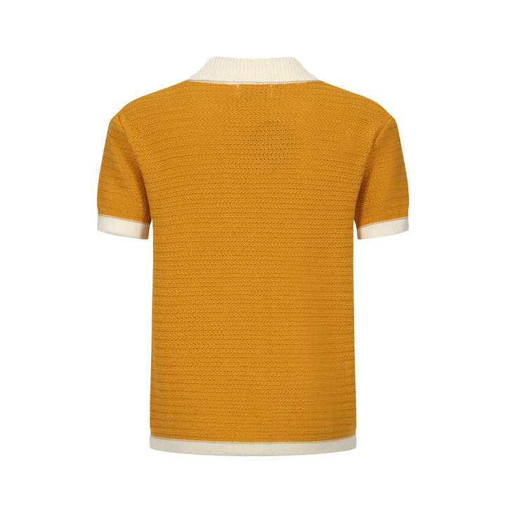 Men's Yellow Knitted Polo Off White V-Neck