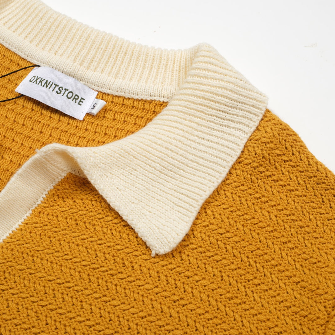 Men's Yellow Knitted Polo Off White V-Neck