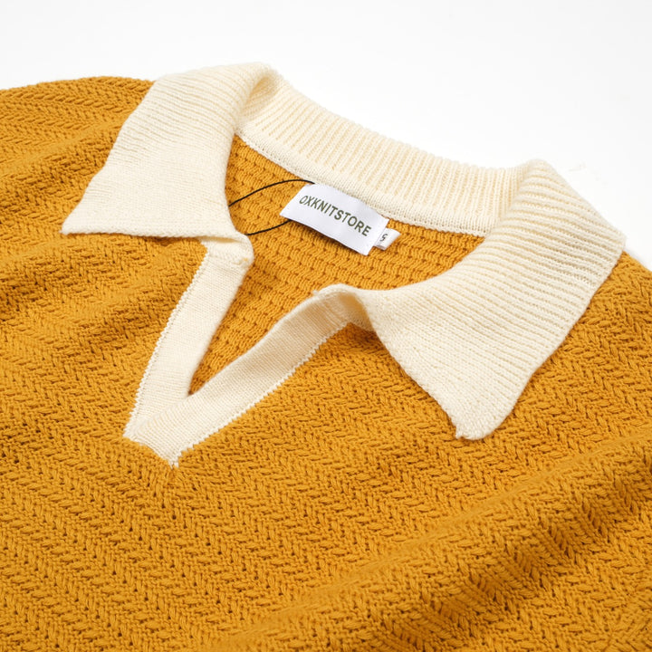 Men's Yellow Knitted Polo Off White V-Neck