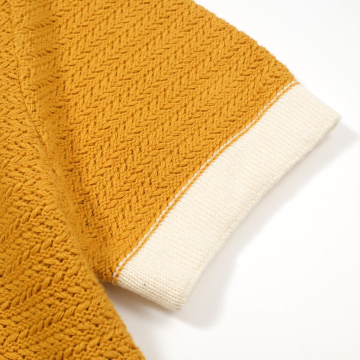 Men's Yellow Knitted Polo Off White V-Neck