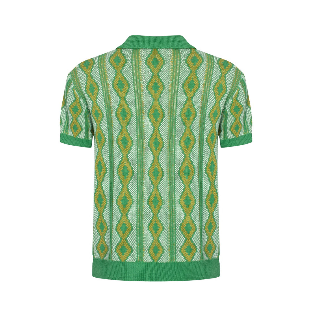 Men's Green Jacquard Knitted Polo