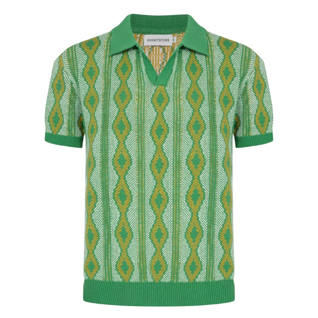 Men's Green Jacquard Knitted Polo