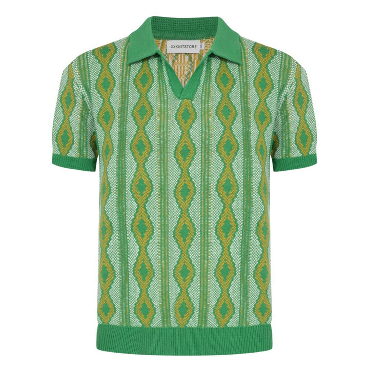 Men's Green Jacquard Knitted Polo