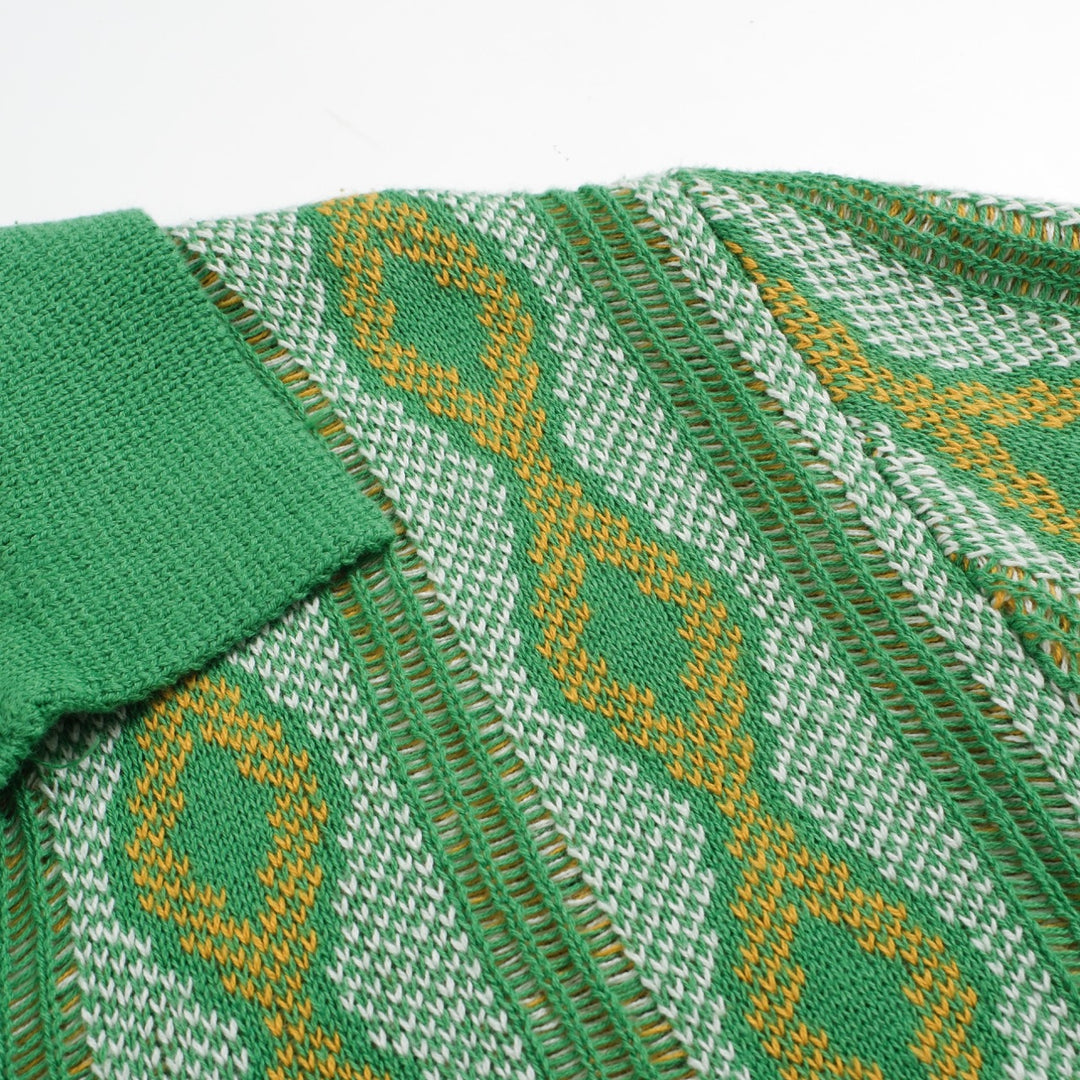 Men's Green Jacquard Knitted Polo