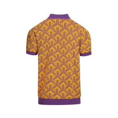 Men's Yellow Geometry Design Knitted Short Sleeve Polo Shirt