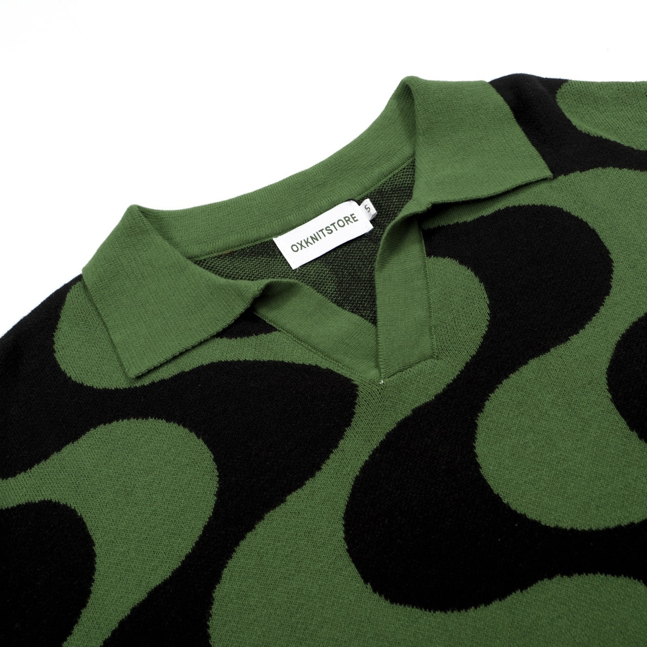 Men's Green Knitted Polo With Black Wave