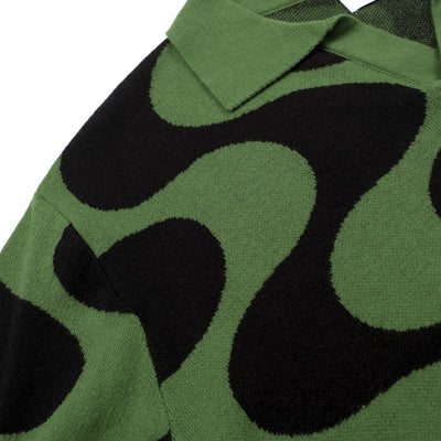 Men's Green Knitted Polo With Black Wave