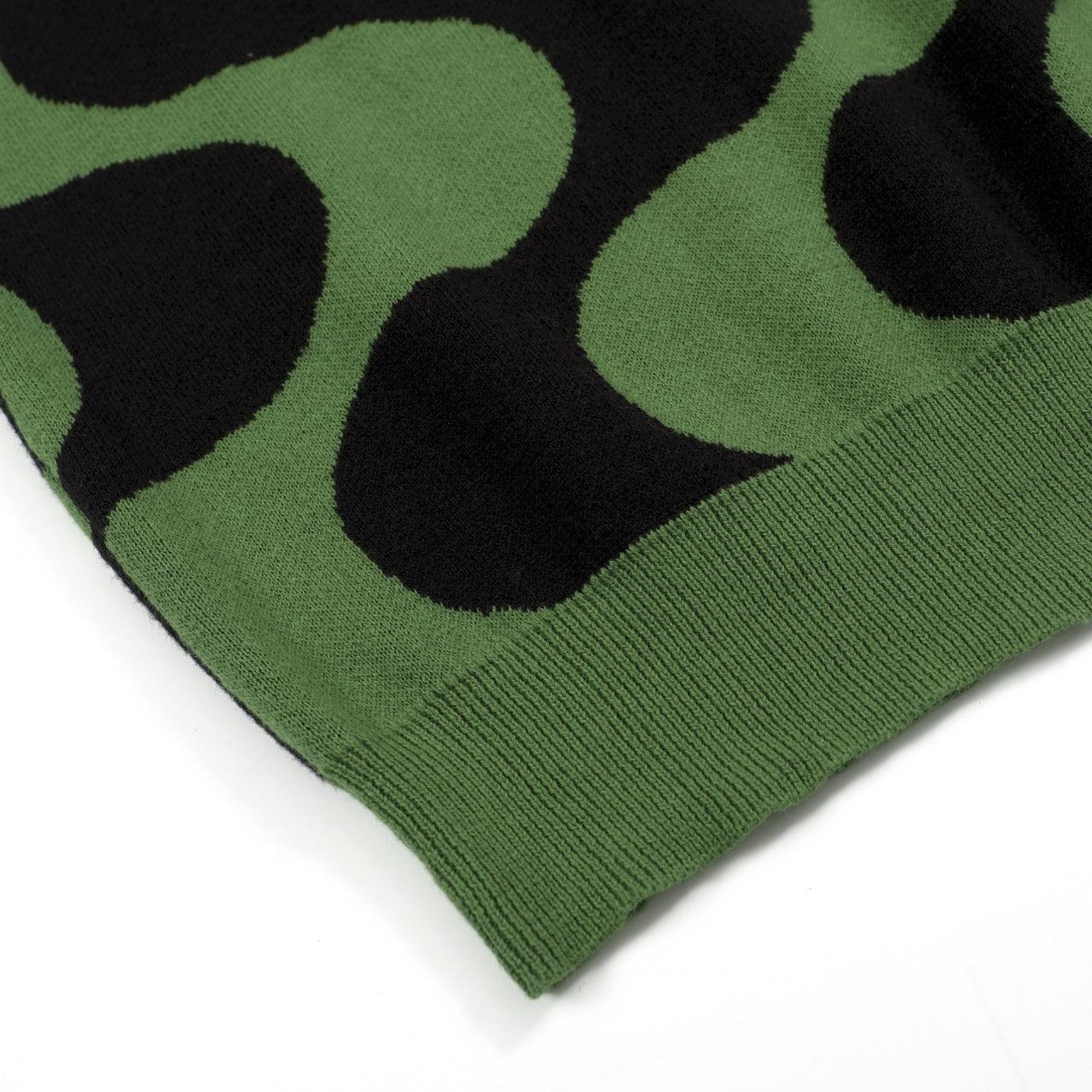 Men's Green Knitted Polo With Black Wave