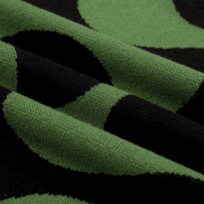 Men's Green Knitted Polo With Black Wave