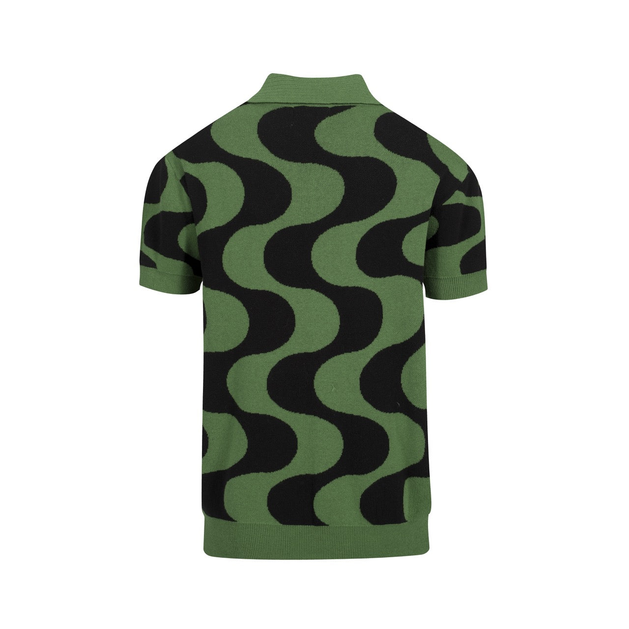 Men's Green Knitted Polo With Black Wave