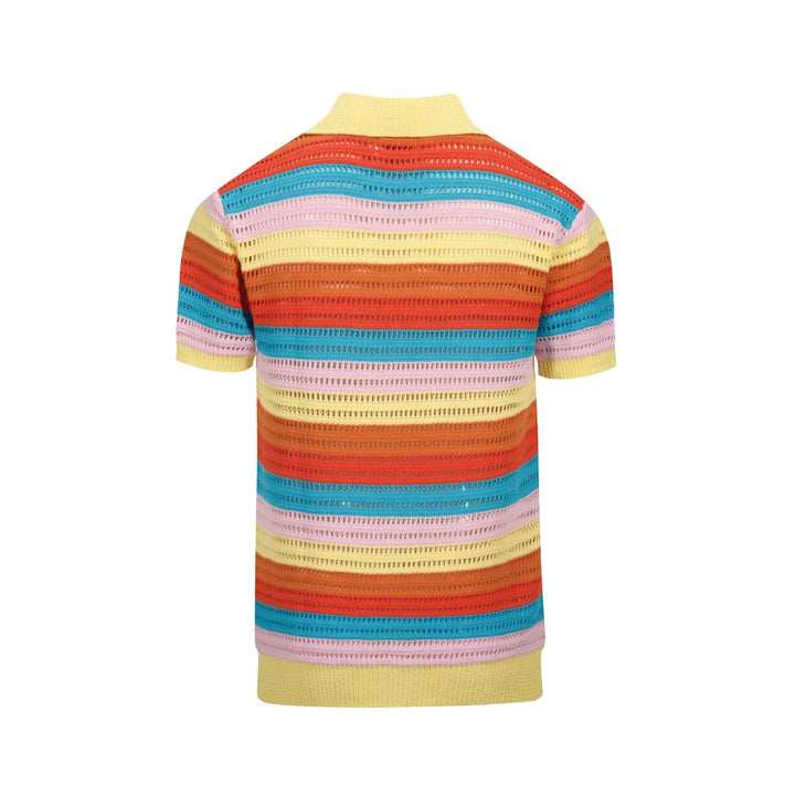 Men's Multicolor Hollow Knitted Polo V-Neck