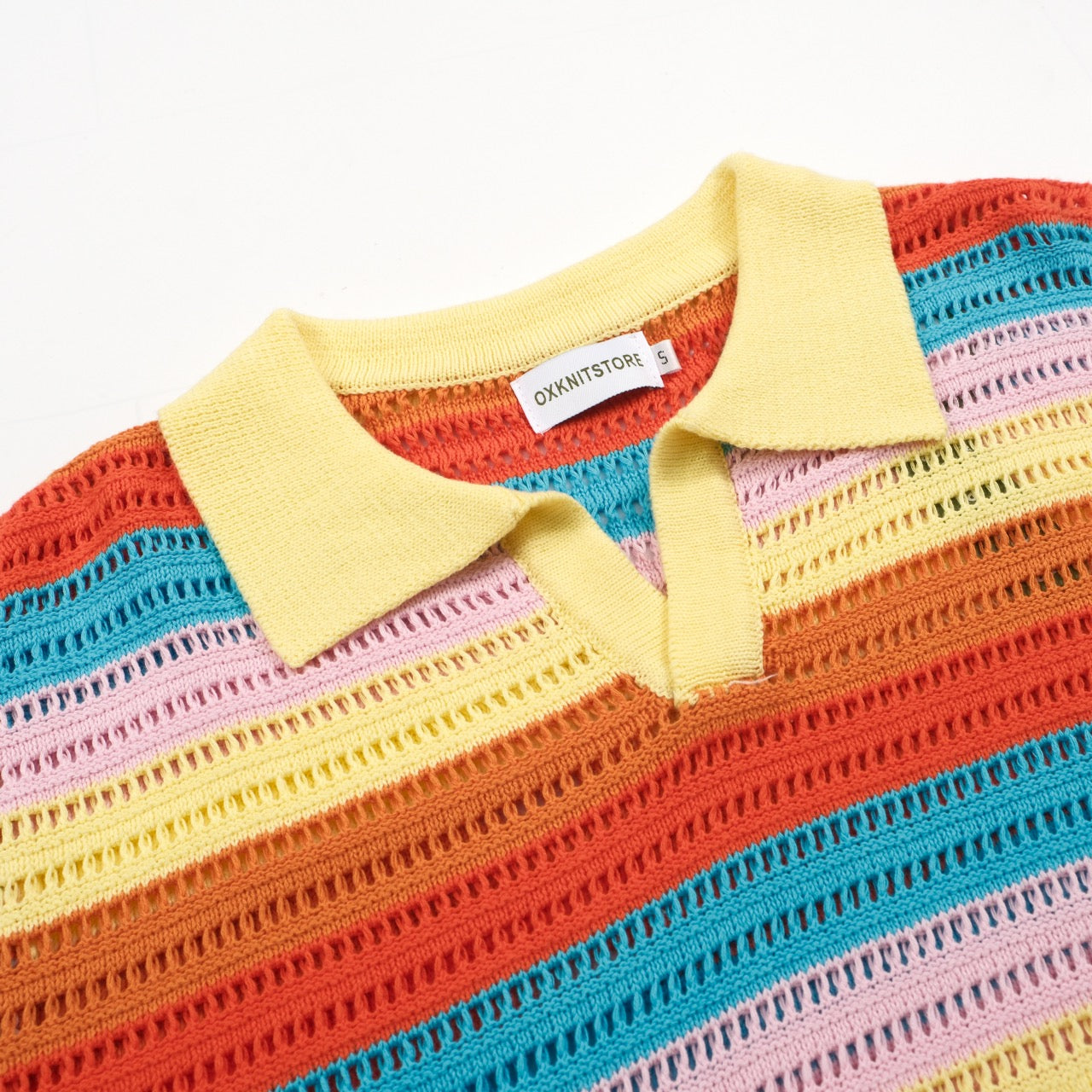 Men's Multicolor Hollow Knitted Polo V-Neck