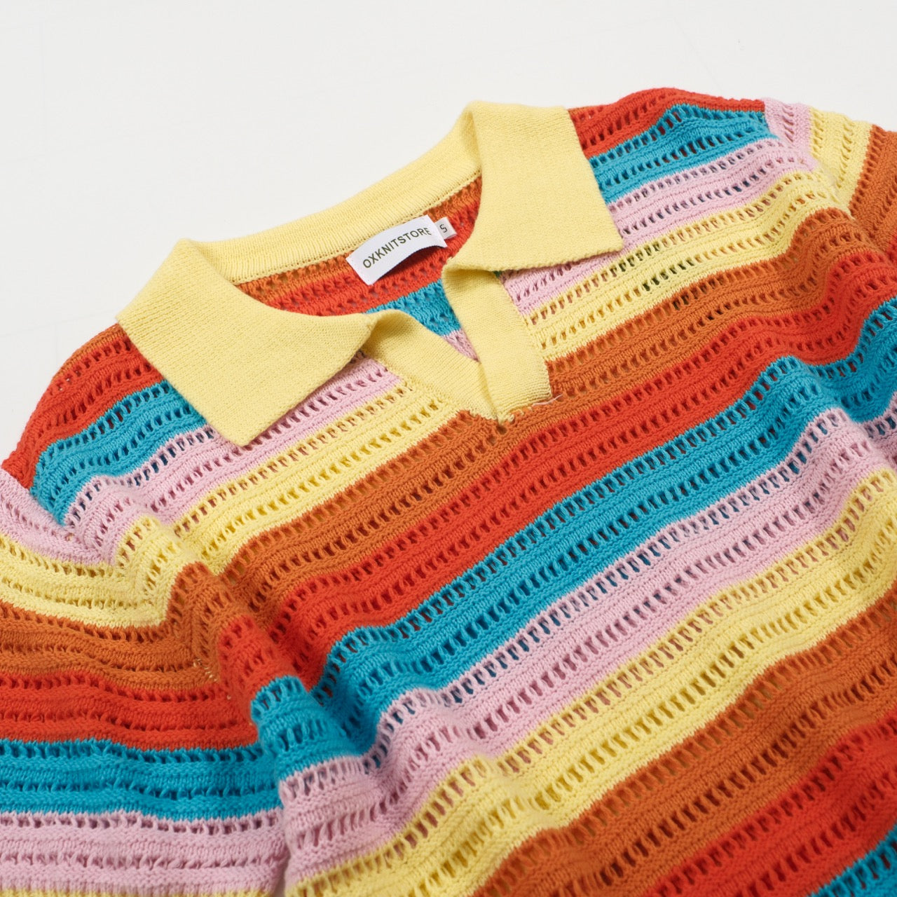 Men's Multicolor Hollow Knitted Polo V-Neck