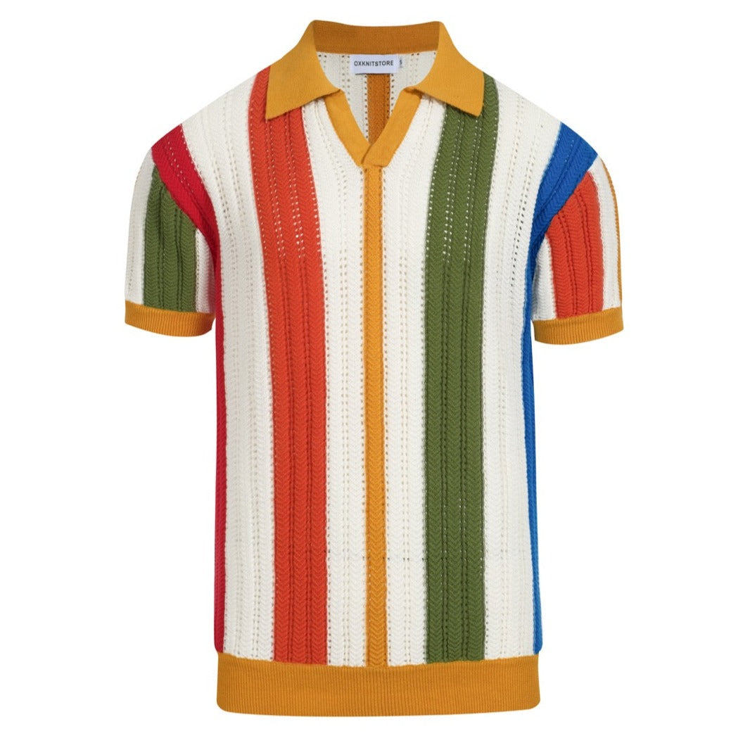 Men's Knitted Polo With Multicolor Stripe