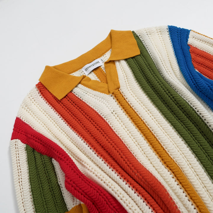 Men's Knitted Polo With Multicolor Stripe