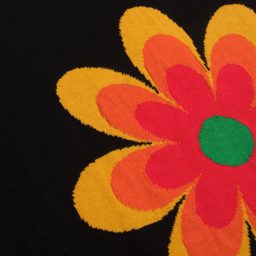 Women's Black Knitted T-shirt With Yellow Flowers