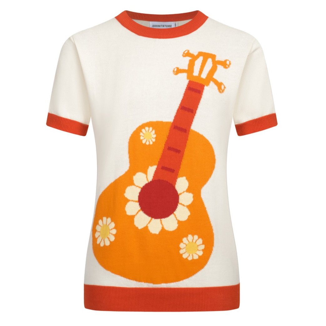 Women's Knitted T-shirt With Orange Guitar