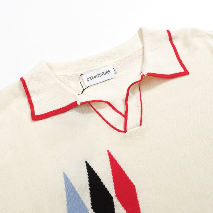 Men's Apricot Knitted Polo With Geometry