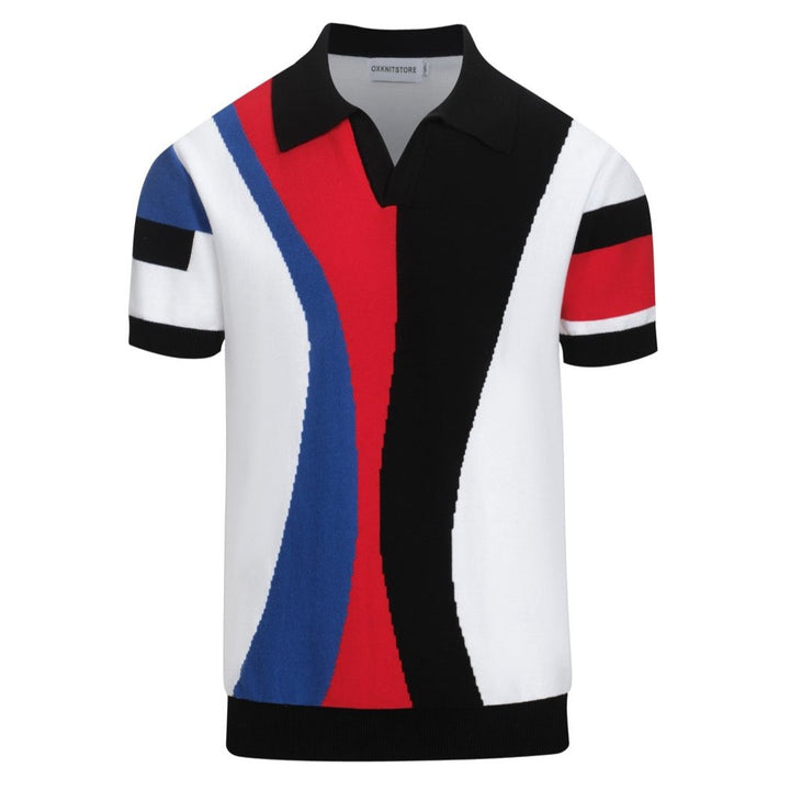 Men's Abstract Knitted Polo With V-Neck