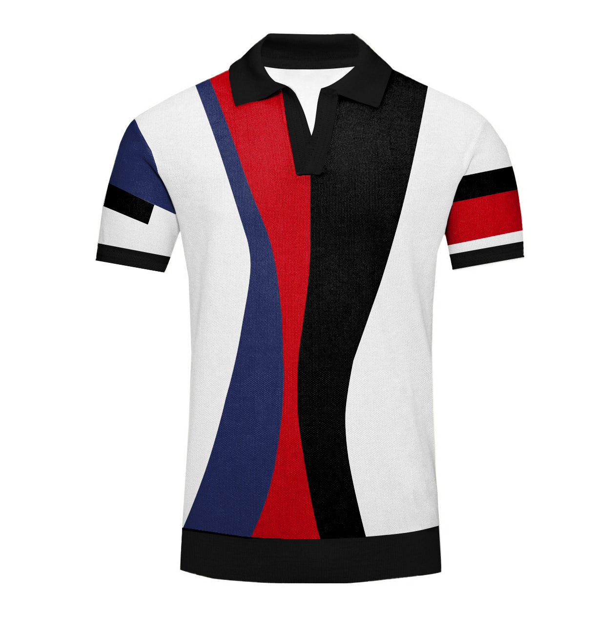 Men's Abstract Knitted Polo With V-Neck