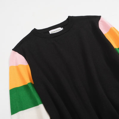 Women's black Knitted T-shirt with multicolor stripe