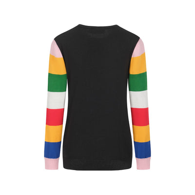 Women's black Knitted T-shirt with multicolor stripe