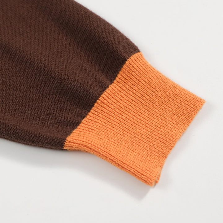 Women V-Neck Brown Long Sleeves Knitwear