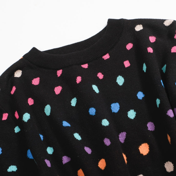 Women's Black Knitted T-shirt with polka dots