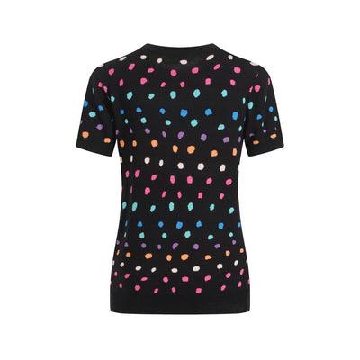 Women's Black Knitted T-shirt with polka dots