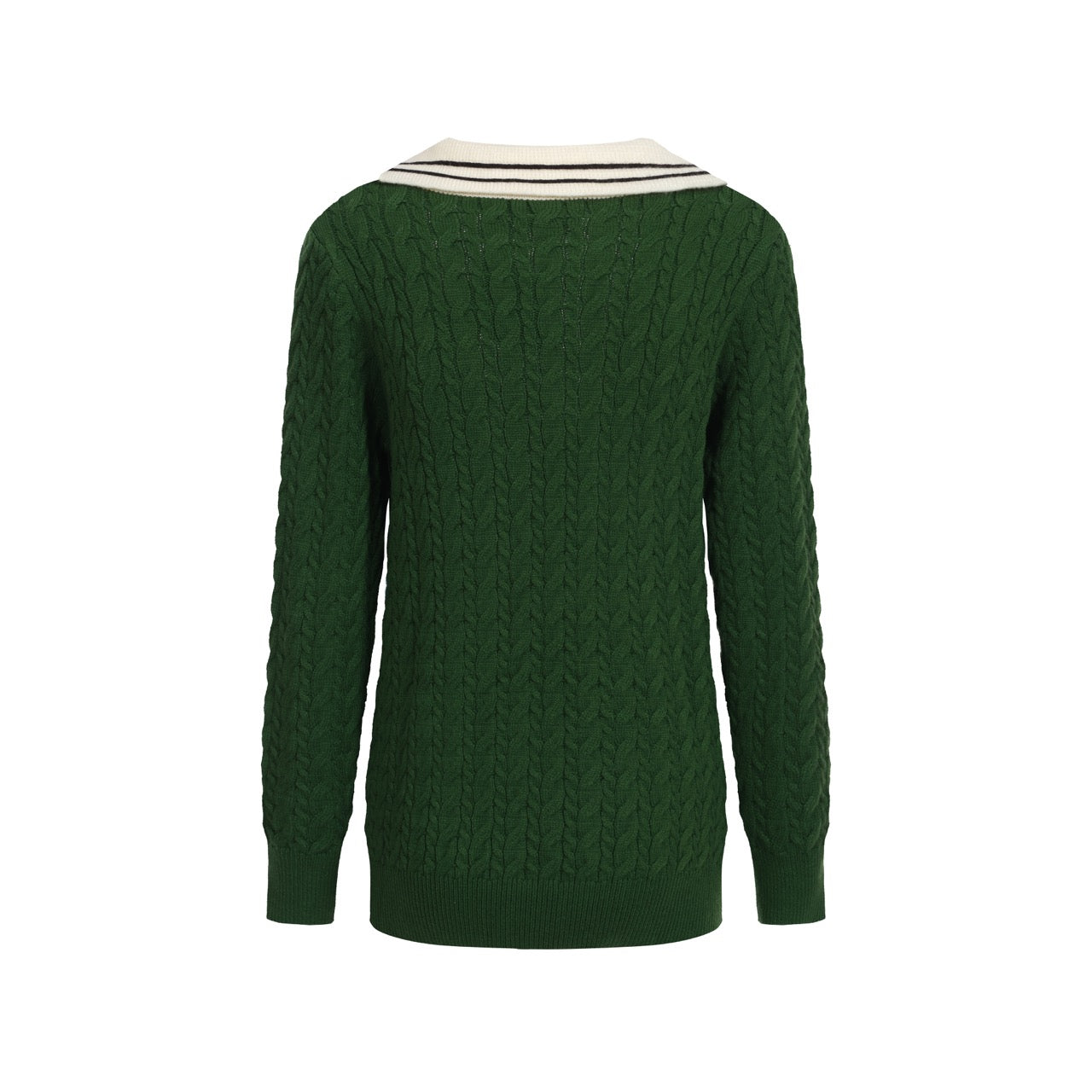 Women Green Deep V Neck Long Sleeve Knitted Sweater