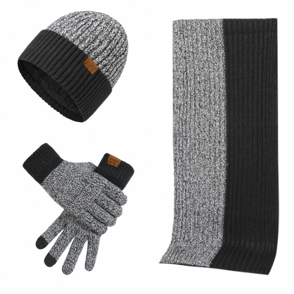 Autumn and Winter Woolen Cap Suit Color Matching Knitted Hat Thickened Scarf Gloves Three-Piece Set