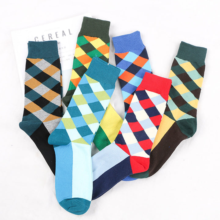 Rhombus Plaid Retro Kontrast Farbrohrsocken