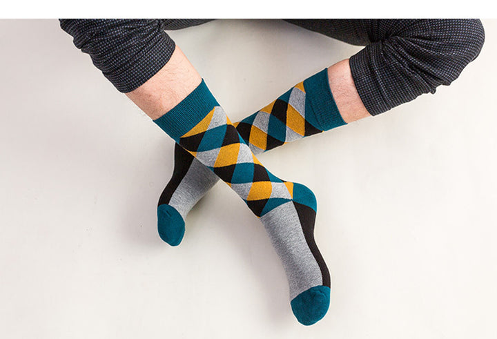 Rhombus Plaid Retro Contrast Color Tube Socks