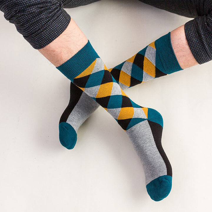 Rhombus Plaid Retro Kontrast Farbrohrsocken