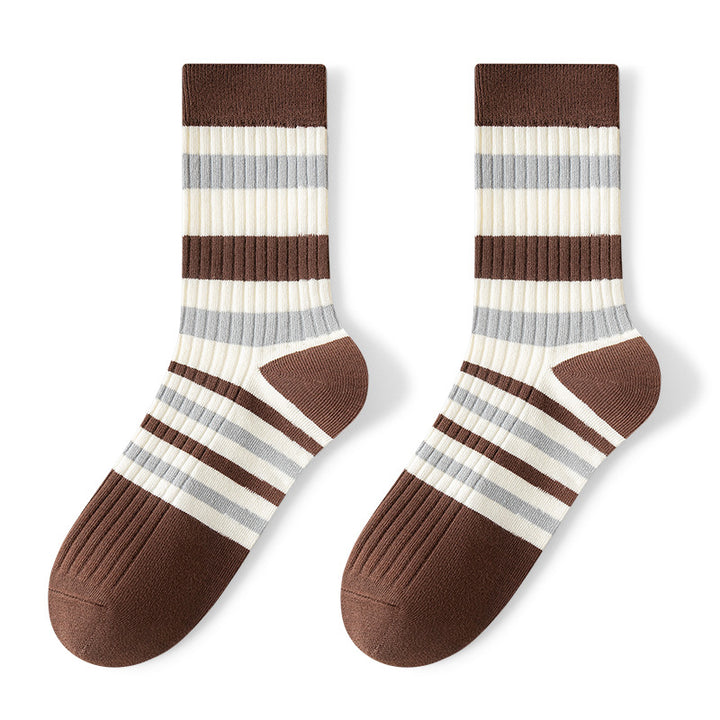 Breathable Sweat Absorbing Men's Mid-Calf Length Sock Striped Colors Retro Socks