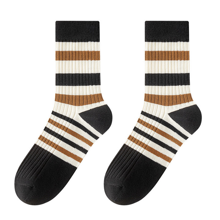 Breathable Sweat Absorbing Men's Mid-Calf Length Sock Striped Colors Retro Socks