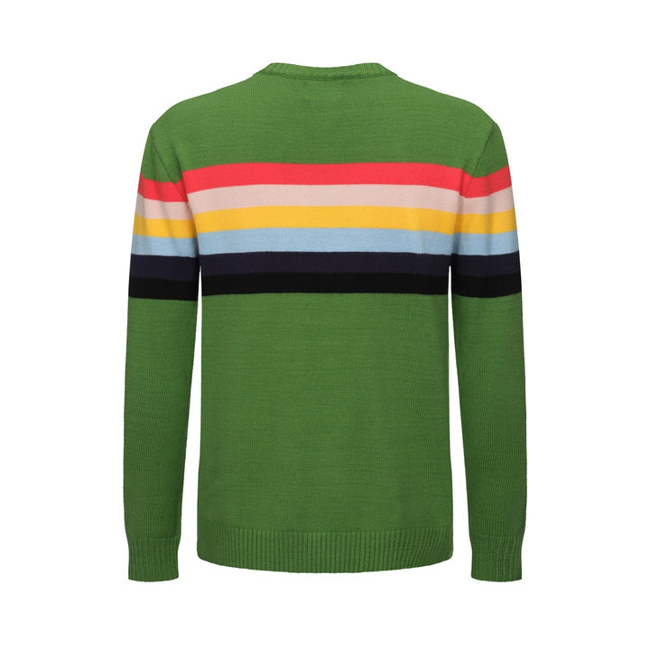 Men's Rainbow Striped Chest Print Green Sweater